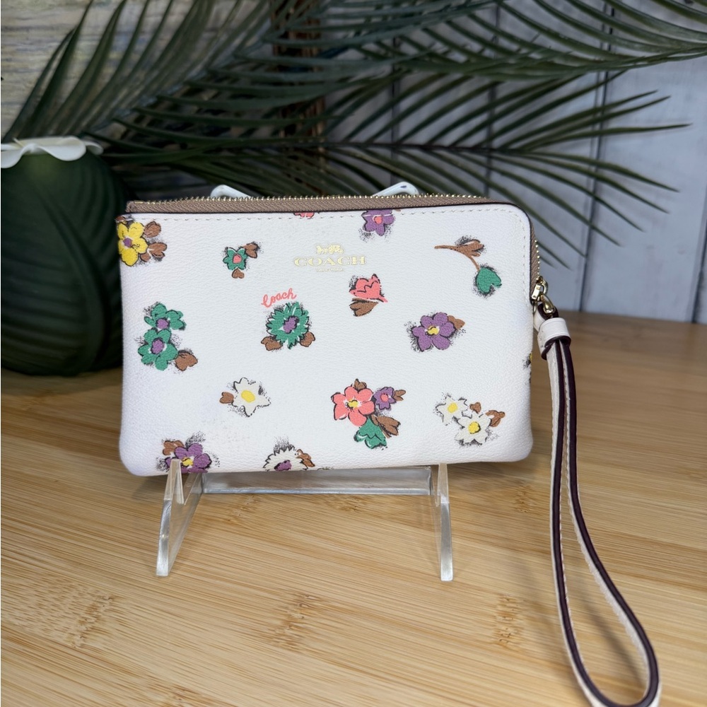 Authentic Coach Cream Wristlet with Multicolor Floral Design